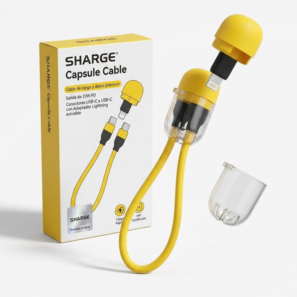 Cable Sharge Cable Capsula 20w Tipo C a Tipo C y Adaptador Lightning Color Amarillo — foto 3