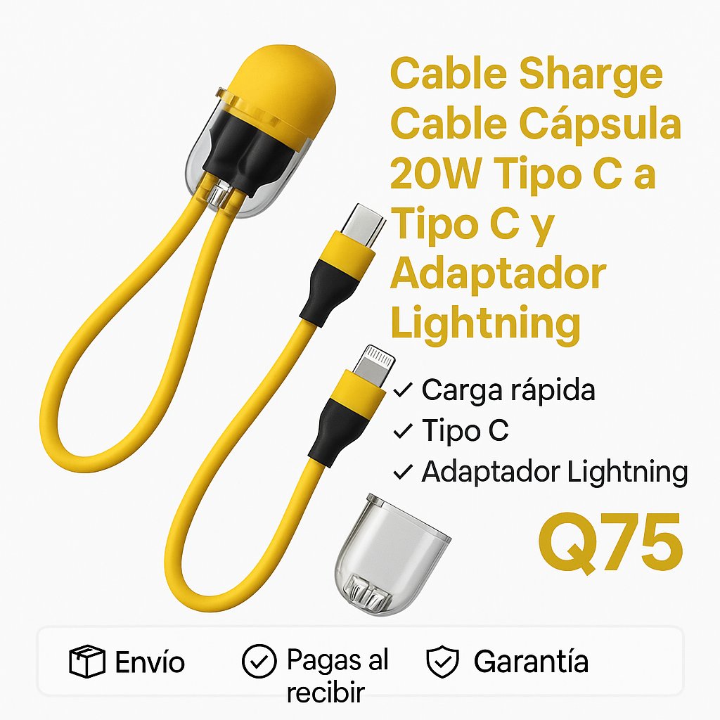 Cable Sharge Cable Capsula 20w Tipo C a Tipo C y Adaptador Lightning Color Amarillo — foto 6