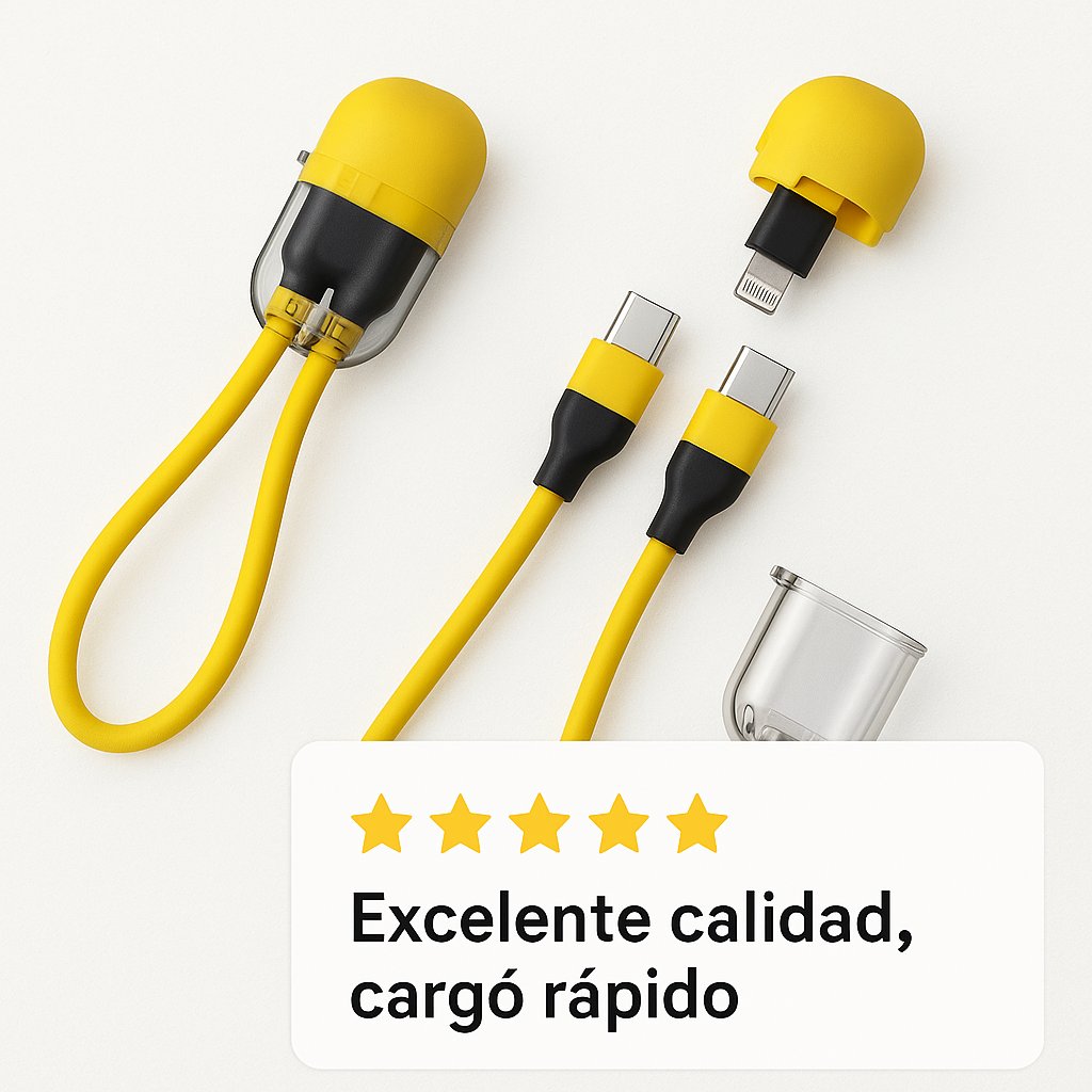 Cable Sharge Cable Capsula 20w Tipo C a Tipo C y Adaptador Lightning Color Amarillo — foto 5