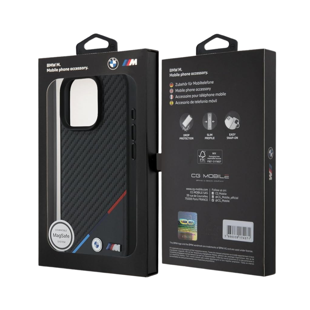 BMW Hc M MagSafe Pu Carbon Tricolor Line Black iPhone 16 Pro Max — foto 4