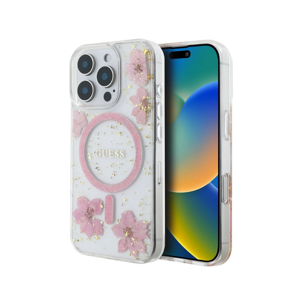 GUESS Hc MagSafe Resin Flowers Pink iPhone 16 Pro