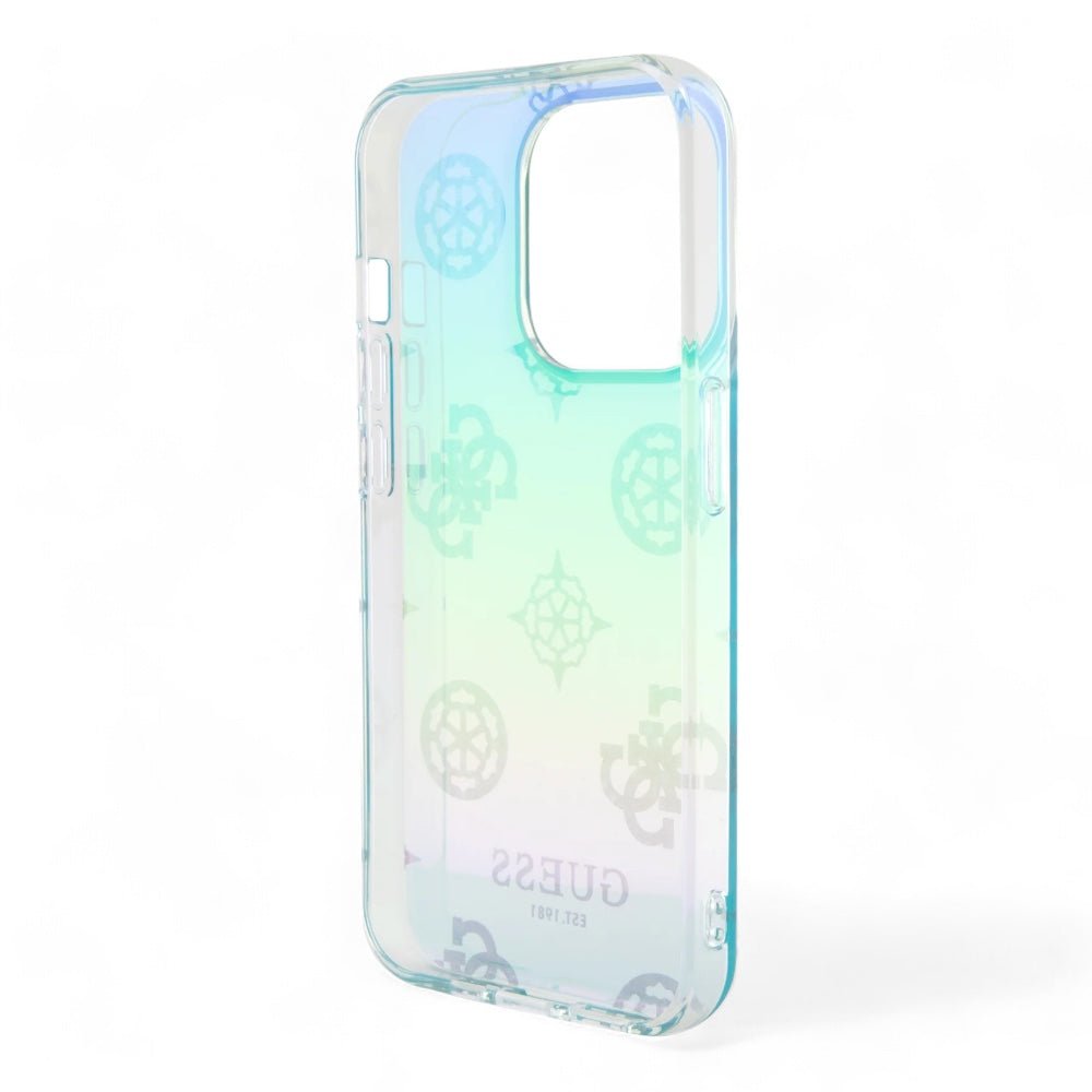 Estuche GUESS Hard Case iPhone 15 Pro - Pc/tpu Turquoise Pc TPU Iridescent Hard Case Glitter Pattern Peony Cordstrap Color Aqua — foto 3