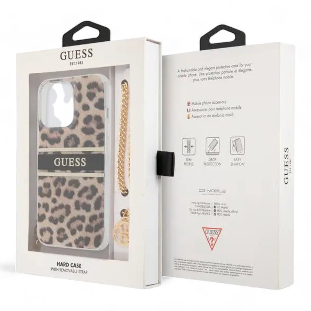 Estuche GUESS Hard Case iPhone 13 Pro Hard Case Leopard Print Leopard Print And Stripe With Charm Chain Color Multicolor — foto 4