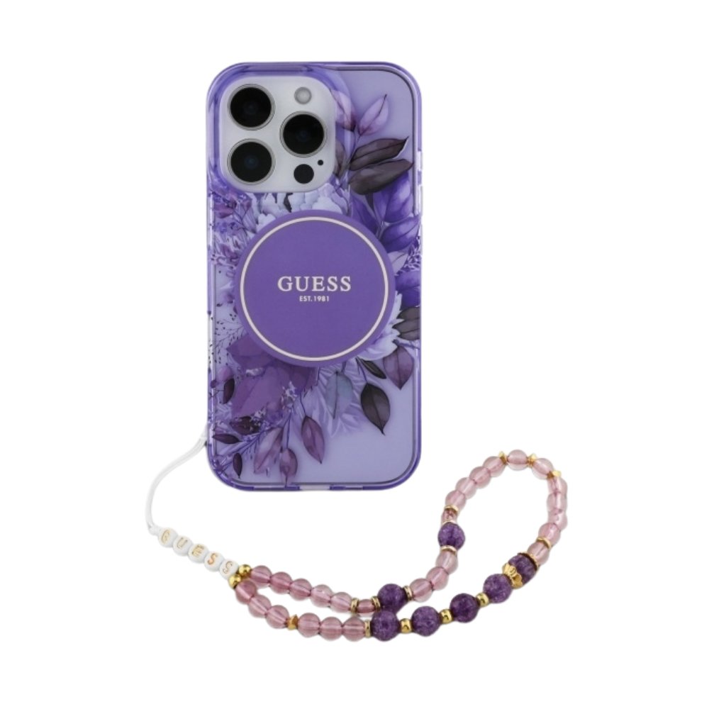 GUESS Hc MagSafe Iml Flowers With Pearl Strap Purple iPhone 16 Pro — foto 2