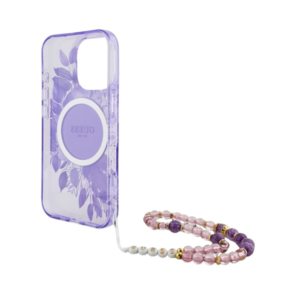GUESS Hc MagSafe Iml Flowers With Pearl Strap Purple iPhone 16 Pro — foto 3