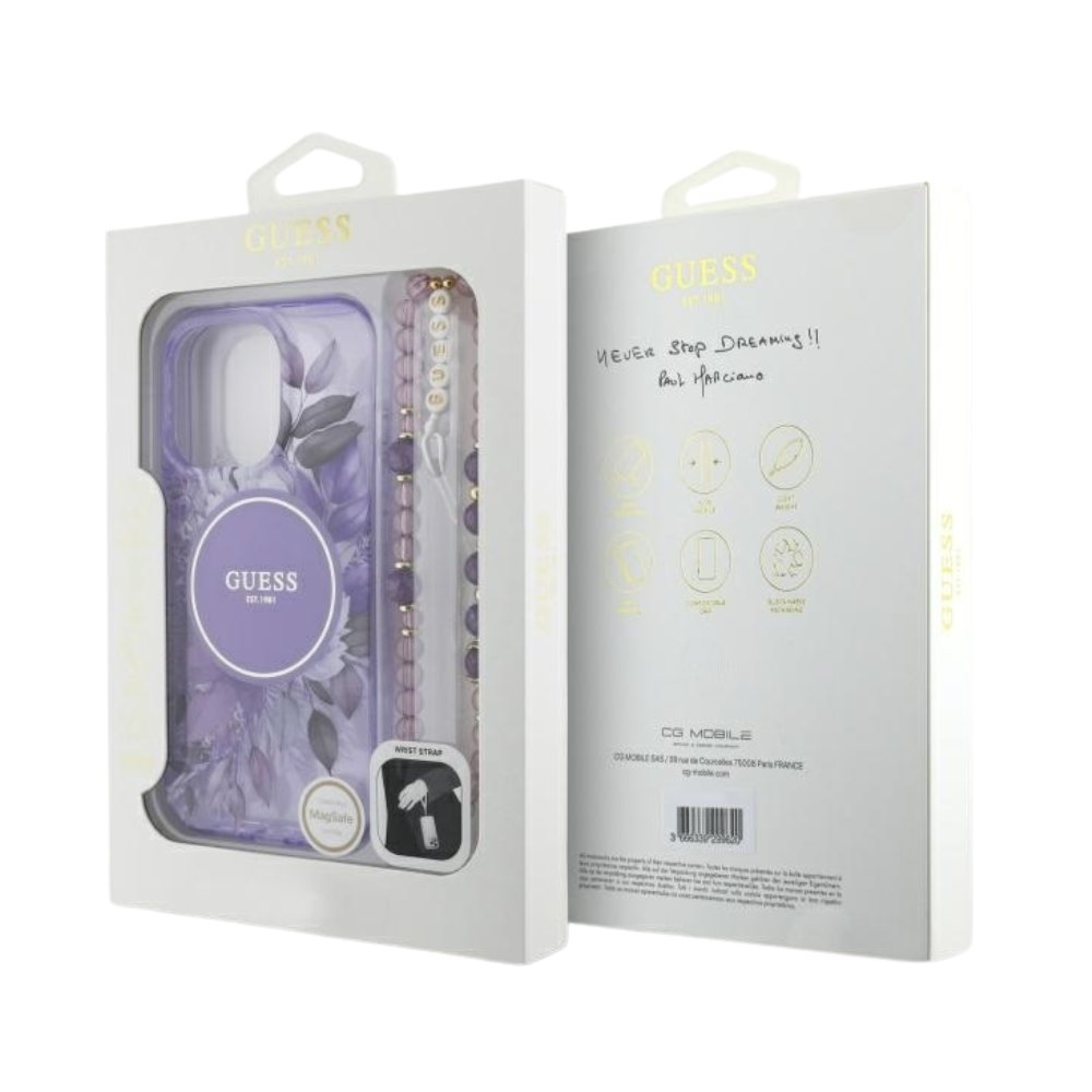 GUESS Hc MagSafe Iml Flowers With Pearl Strap Purple iPhone 16 Pro — foto 4
