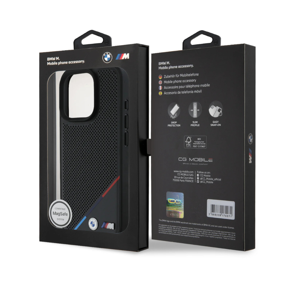 BMW Hc M MagSafe Pu Perforated Tricolor Line Black iPhone 16 Pro — foto 4