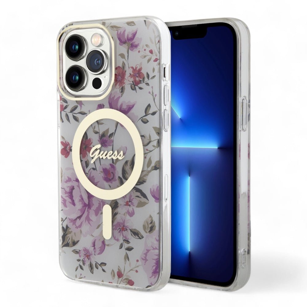 Estuche GUESS MagSafe iPhone 15 Pro - Pc/tpu Purple Hard Case MagSafe Iml Golden Marble Color Morado