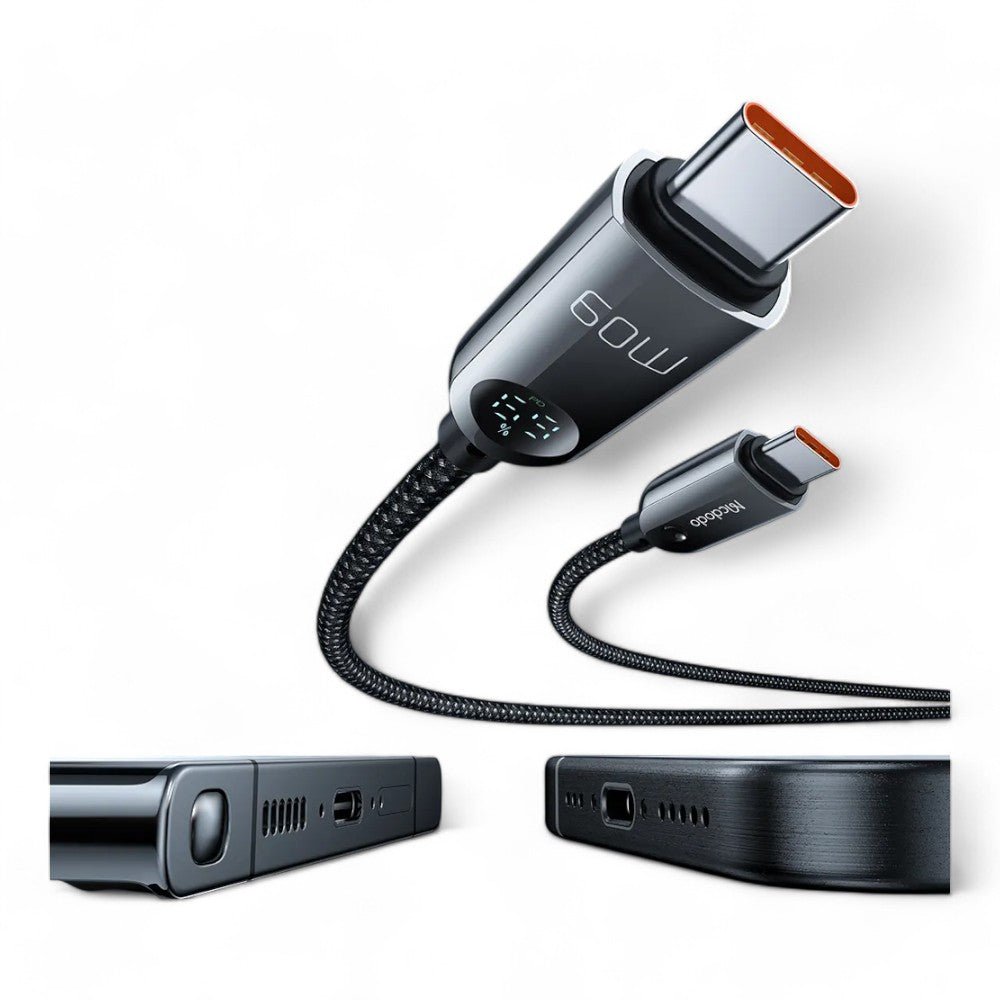 Cable McDodo USB Ca-478 USB-C 60w PD Charging Nylon Braided 480mbps 1.2m Cable Digital Display Battery Level Color Negro — foto 3