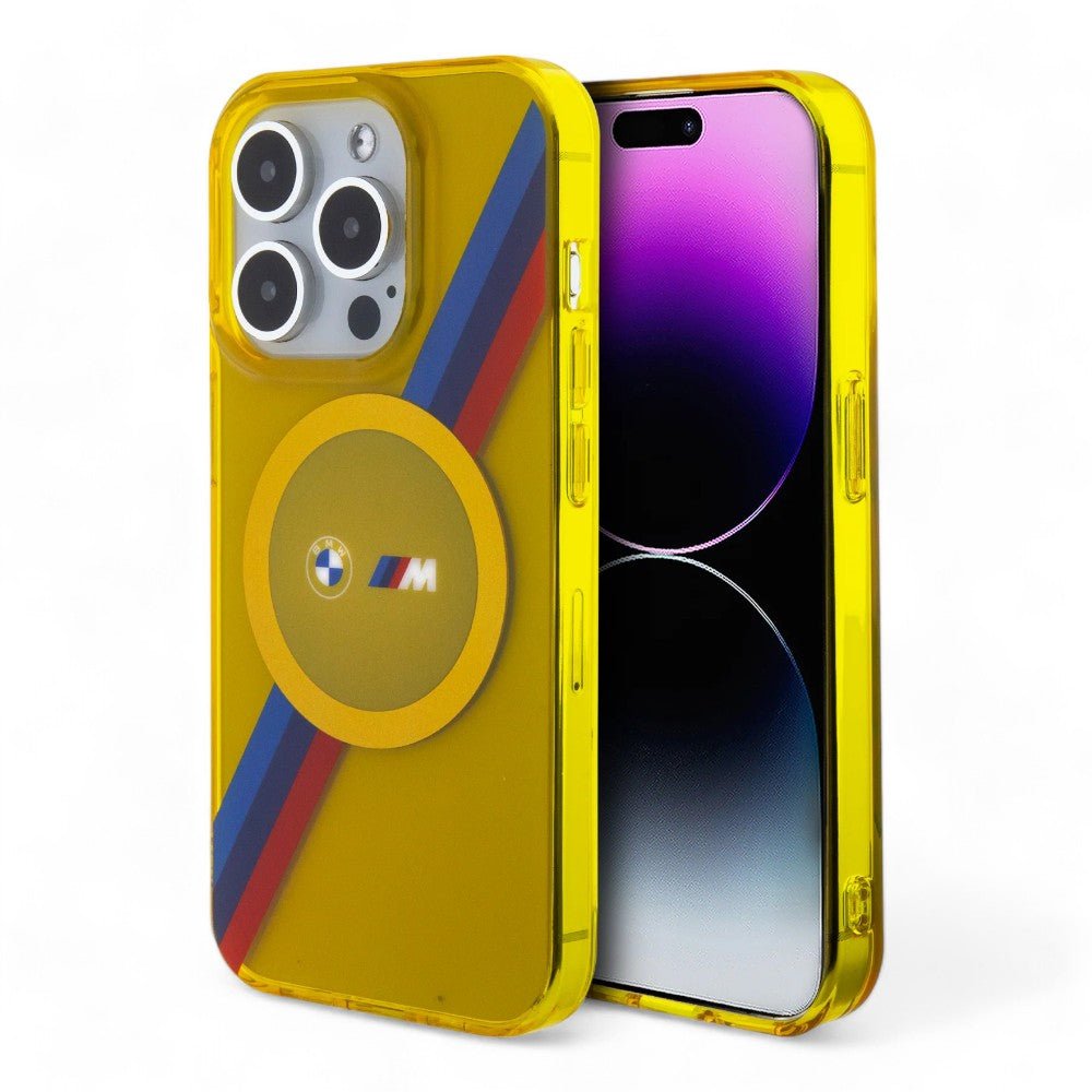 Estuche Bmw MagSafe iPhone 15 Pro Pc/tpu Yellow Hard Case MagSafe M Tricolor Stripes Color Amarillo — foto 2