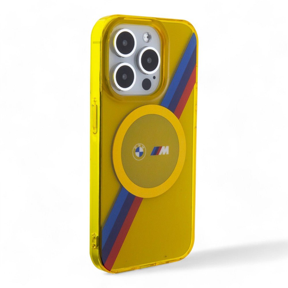 Estuche Bmw MagSafe iPhone 15 Pro Pc/tpu Yellow Hard Case MagSafe M Tricolor Stripes Color Amarillo — foto 3