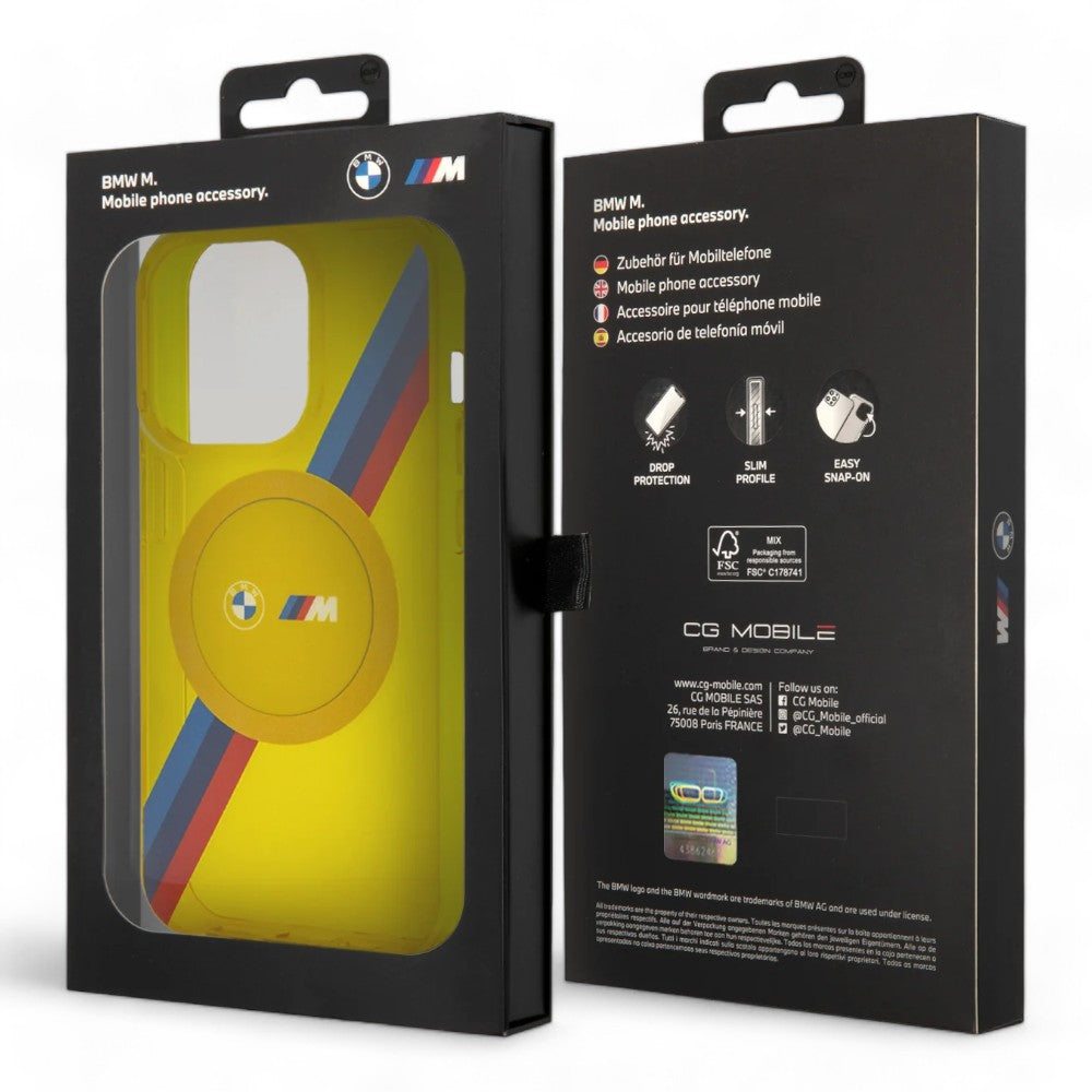Estuche Bmw MagSafe iPhone 15 Pro Pc/tpu Yellow Hard Case MagSafe M Tricolor Stripes Color Amarillo — foto 4