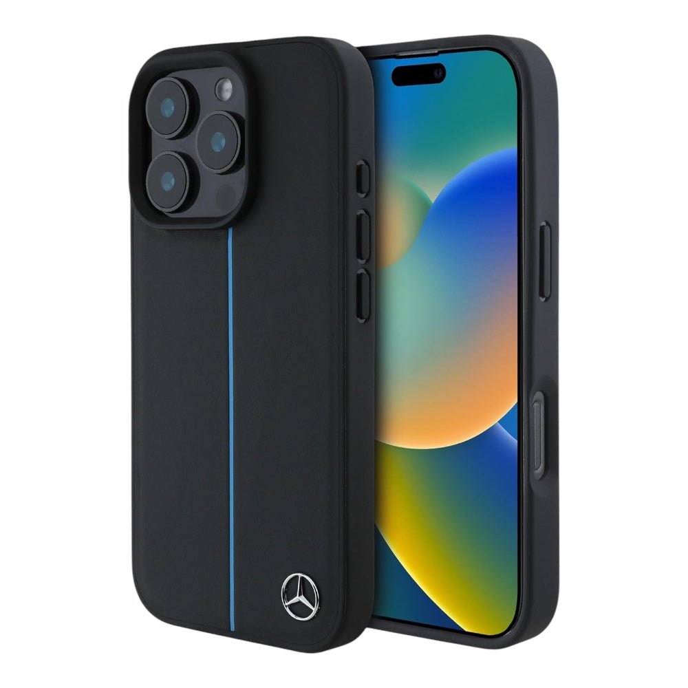 Estuche de cuero negro Mercedes-Benz para iPhone 16 Pro Max