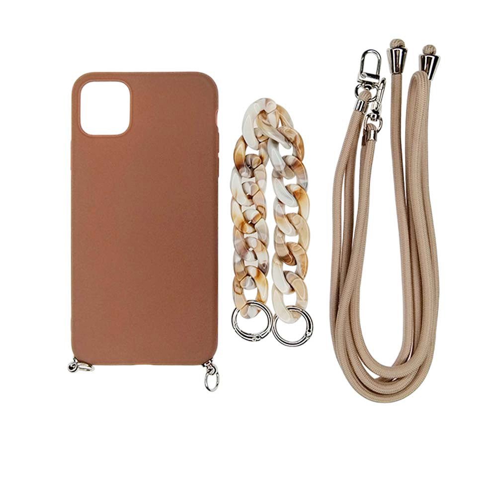 Estuche el Rey Strap iPhone 14 Pro Max Strap de Mano + Strap Hombro Color Cafe