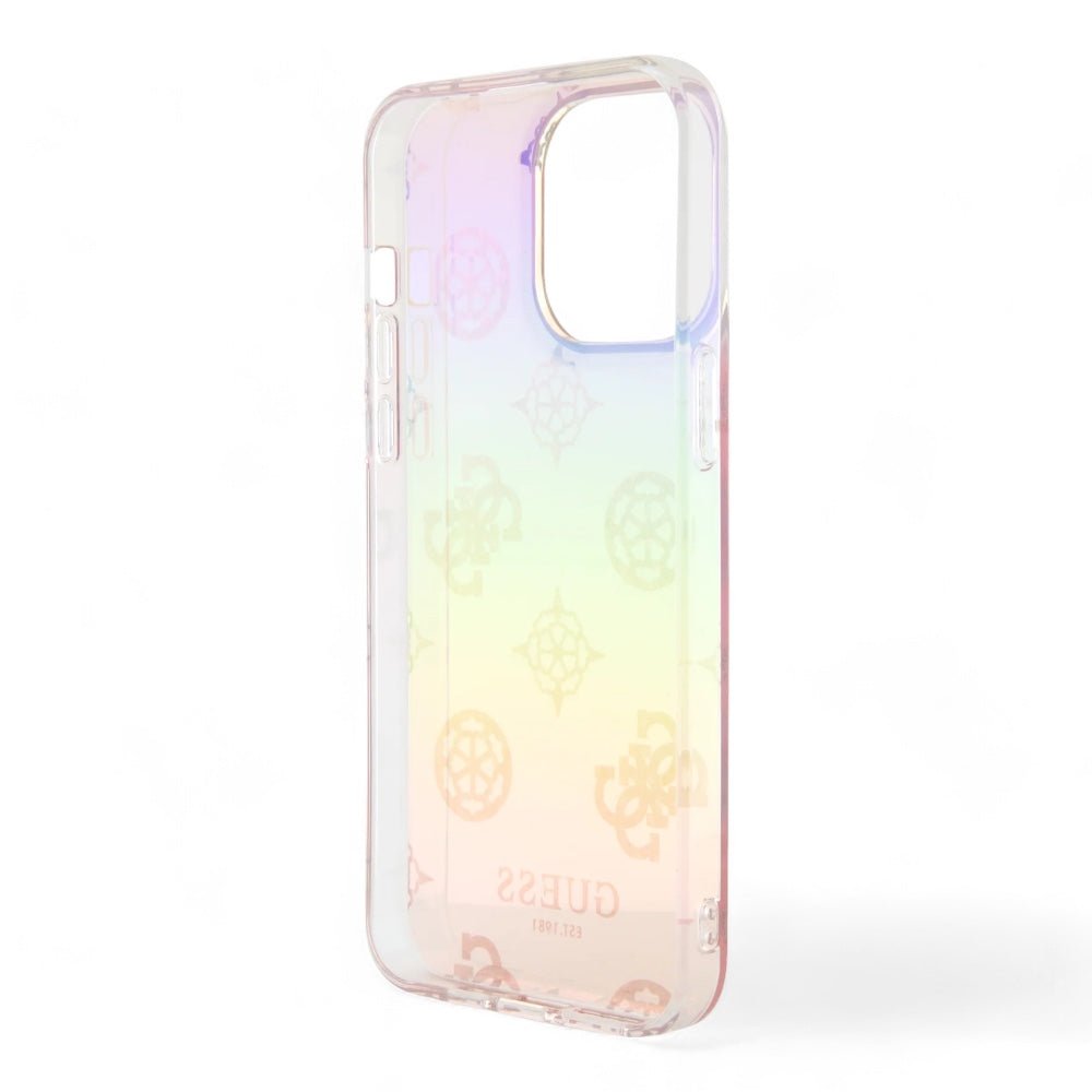 Estuche GUESS Hard Case iPhone 15 Pro - Pc/tpu Pink Pc TPU Iridescent Hard Case Glitter Pattern Peony Cordstrap Color Rosado — foto 3