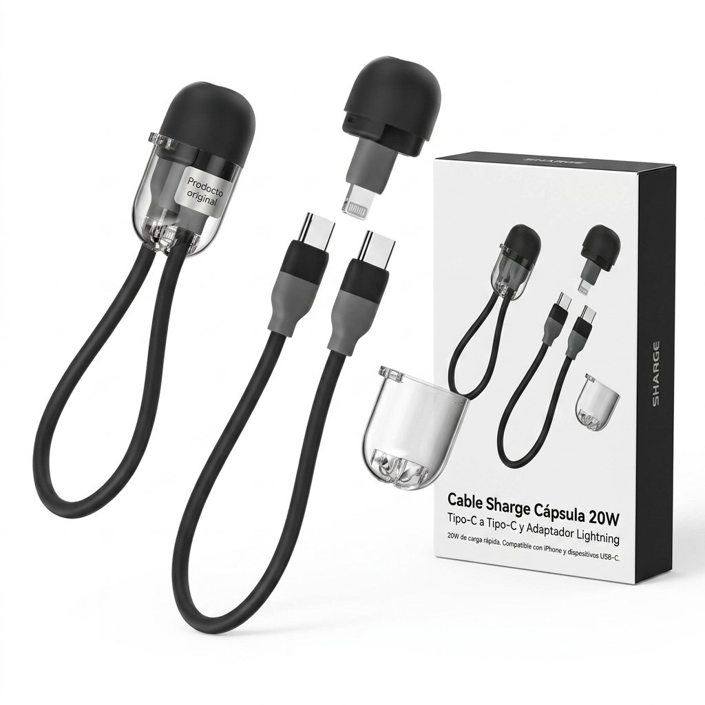 Cable Sharge Capsula 20w Tipo C a Tipo C y Adaptador Lightning Color Negro — foto 3