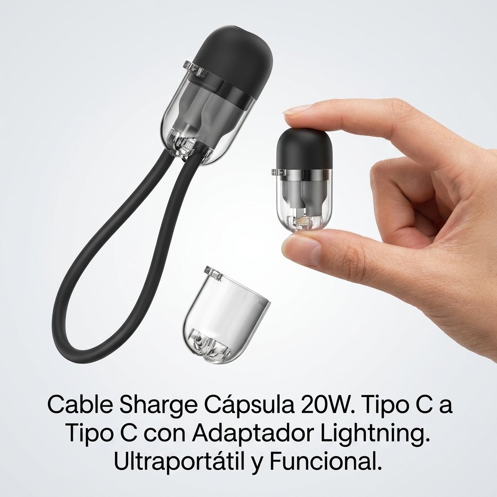 Cable Sharge Capsula 20w Tipo C a Tipo C y Adaptador Lightning Color Negro — foto 7