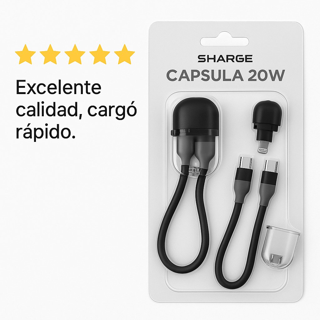 Cable Sharge Capsula 20w Tipo C a Tipo C y Adaptador Lightning Color Negro — foto 5