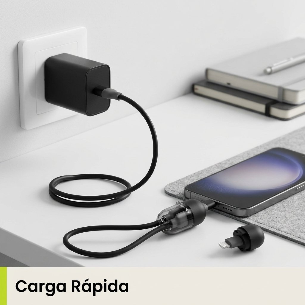 Cable Sharge Capsula 20w Tipo C a Tipo C y Adaptador Lightning Color Negro — foto 4
