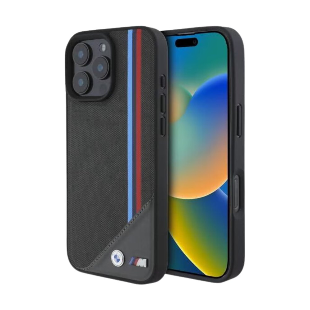 BMW Hc M MagSafe Pu Meshed Tricolor Stripes Antracite iPhone 16 Pro Max — foto 3