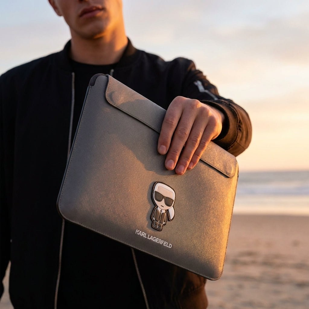 Estuche Karl Lagerfeld Comp Sleeve Saffiano Ikonik 14" Silver Computadora 14 Inch Color Gris — foto 4