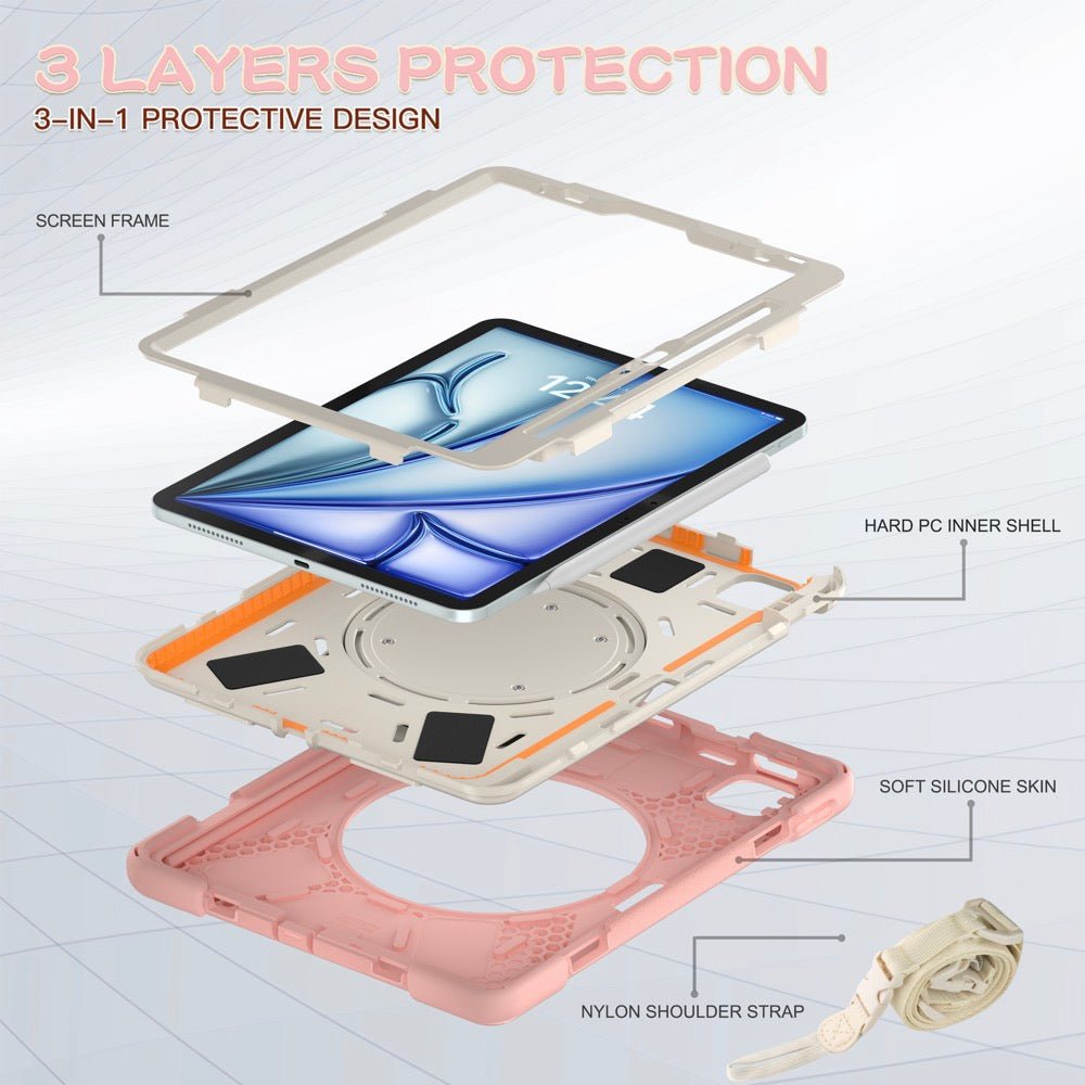 Estuche Pirate B Series Modelo iPad Air 11 2024 Color Rosado / Blanco con Strap — foto 3
