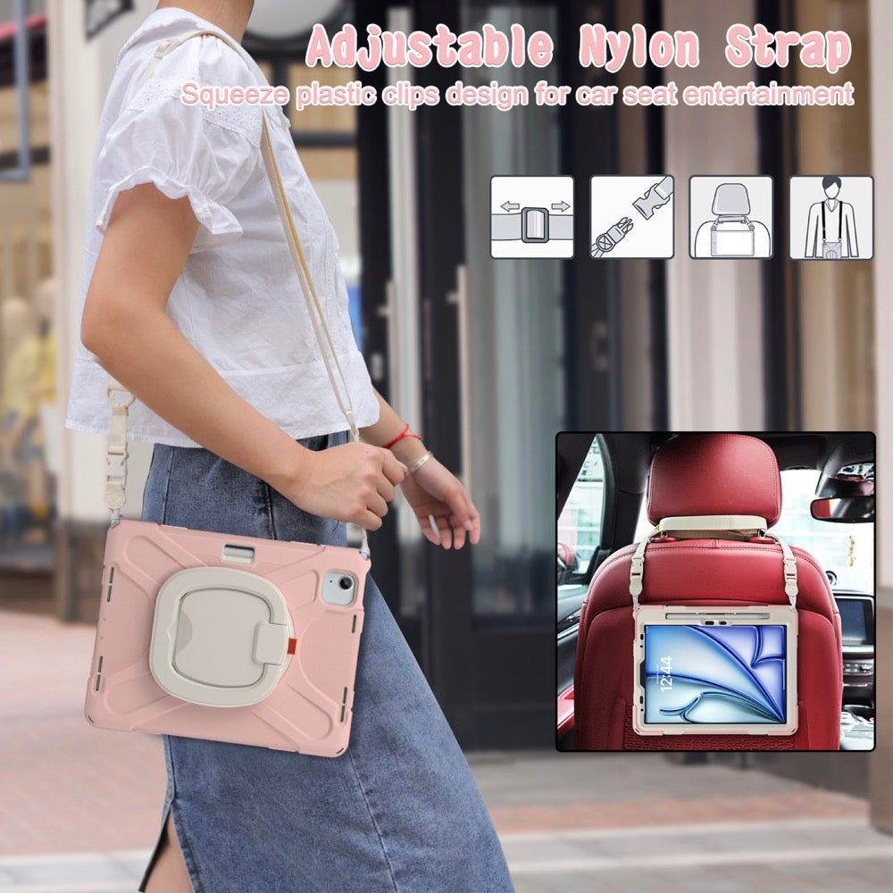 Estuche Pirate B Series Modelo iPad Air 11 2024 Color Rosado / Blanco con Strap — foto 4