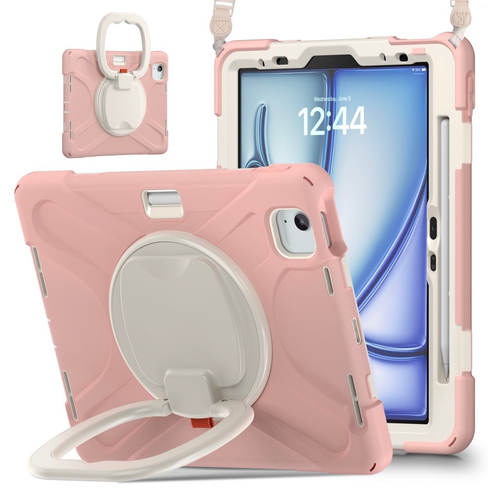 Estuche Pirate B Series Modelo iPad Air 11 2024 Color Rosado / Blanco con Strap