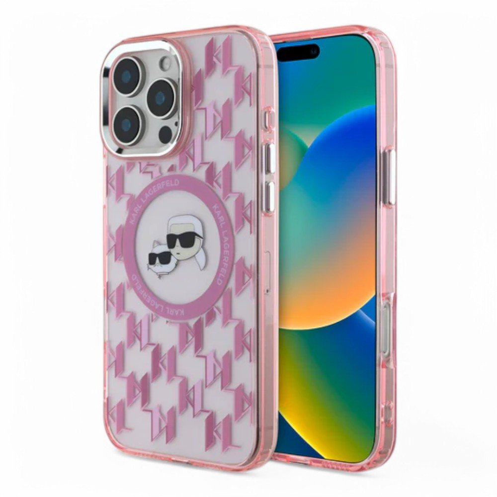 Estuche Karl Lagerfeld Hc MagSafe Iml Metal Monogram Kc Heads Pink iPhone 16 Pro — foto 2