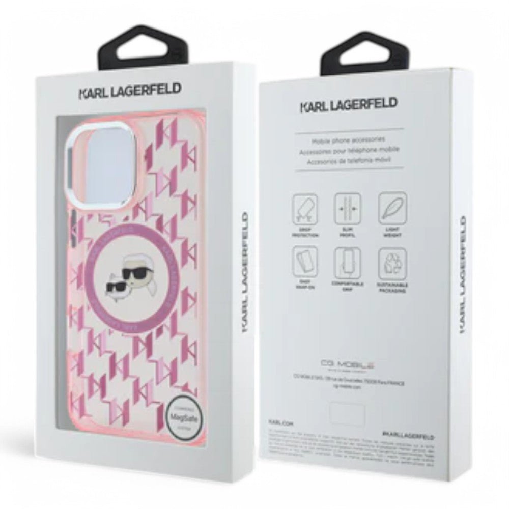 Estuche Karl Lagerfeld Hc MagSafe Iml Metal Monogram Kc Heads Pink iPhone 16 Pro