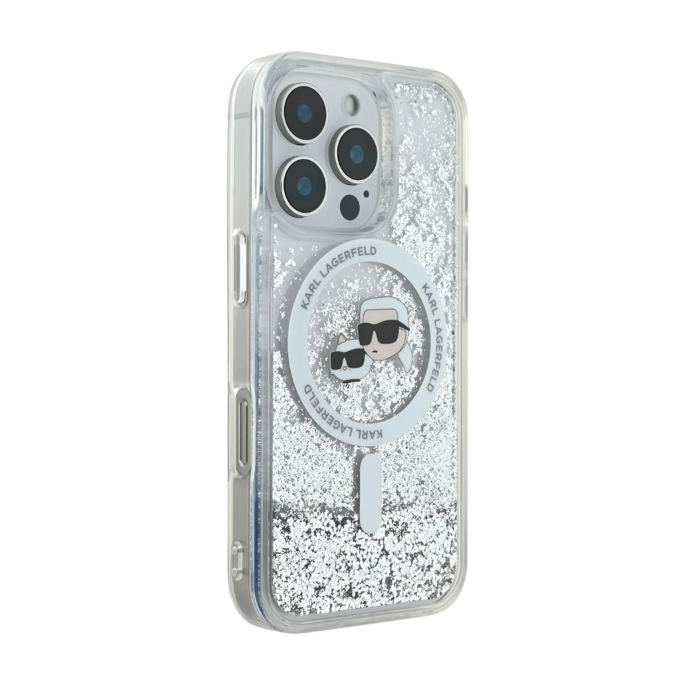 Estuche Karl Lagerfeld Hc MagSafe Liq. Glitter Kc Heads Transparent iPhone 16 Pro — foto 4