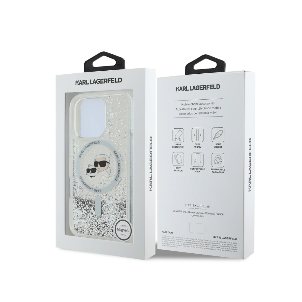 Estuche Karl Lagerfeld Hc MagSafe Liq. Glitter Kc Heads Transparent iPhone 16 Pro — foto 6