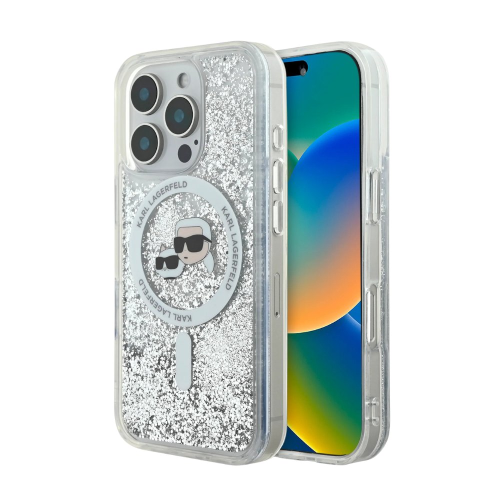 Estuche Karl Lagerfeld Hc MagSafe Liq. Glitter Kc Heads Transparent iPhone 16 Pro