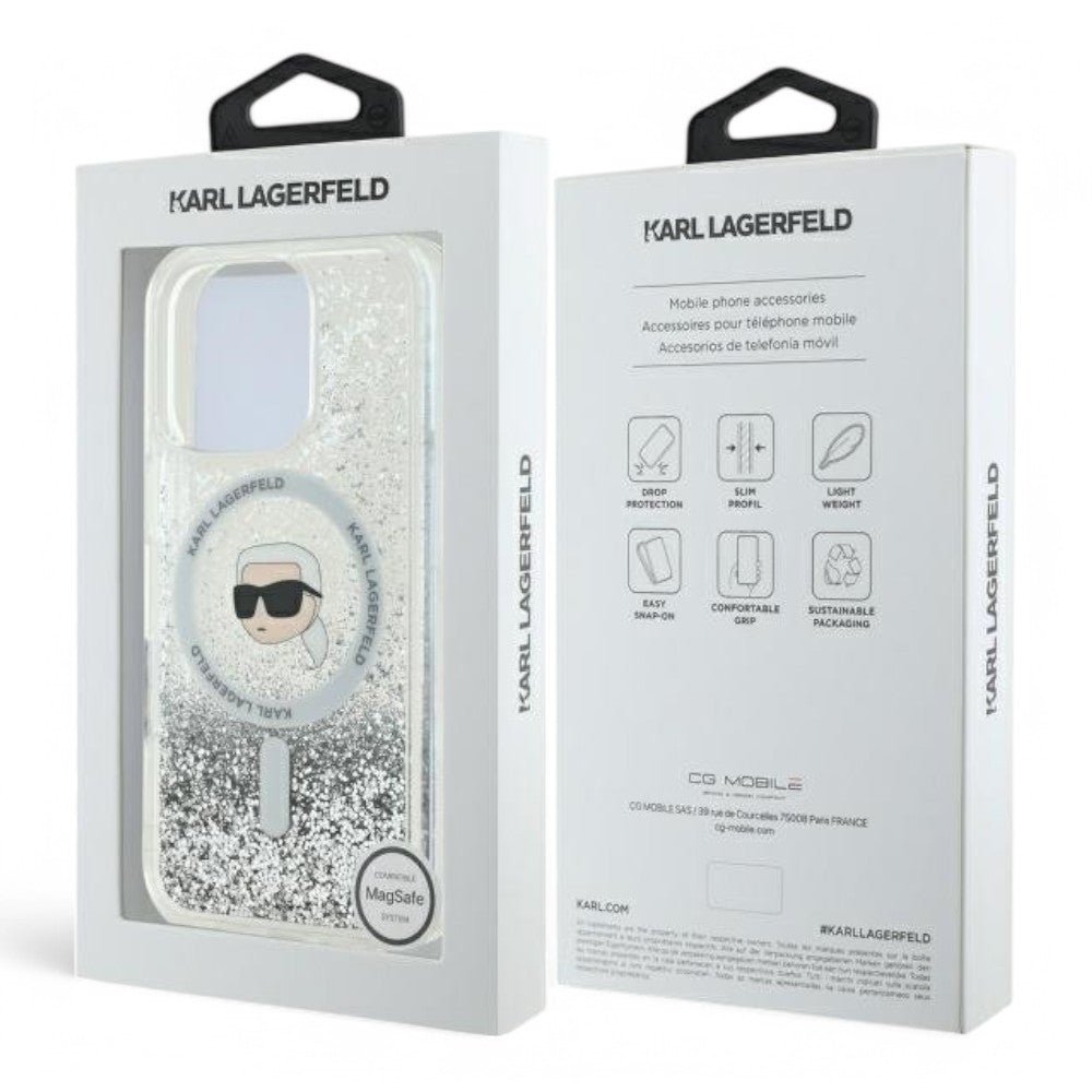 Estuche Karl Lagerfeld Hc MagSafe Liq. Glitter K. Head Transparent iPhone 16 Pro