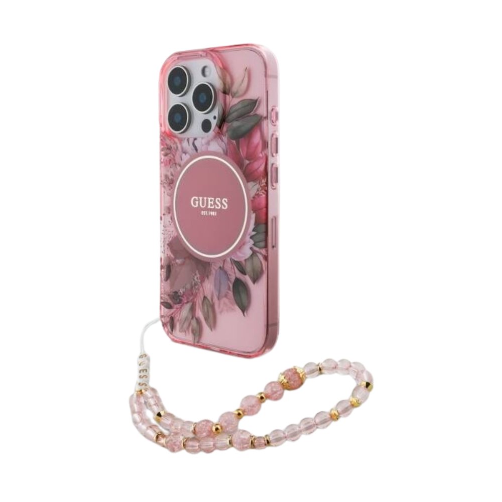 GUESS Hc MagSafe Iml Flowers With Pearl Strap Pink iPhone 16 Pro — foto 2