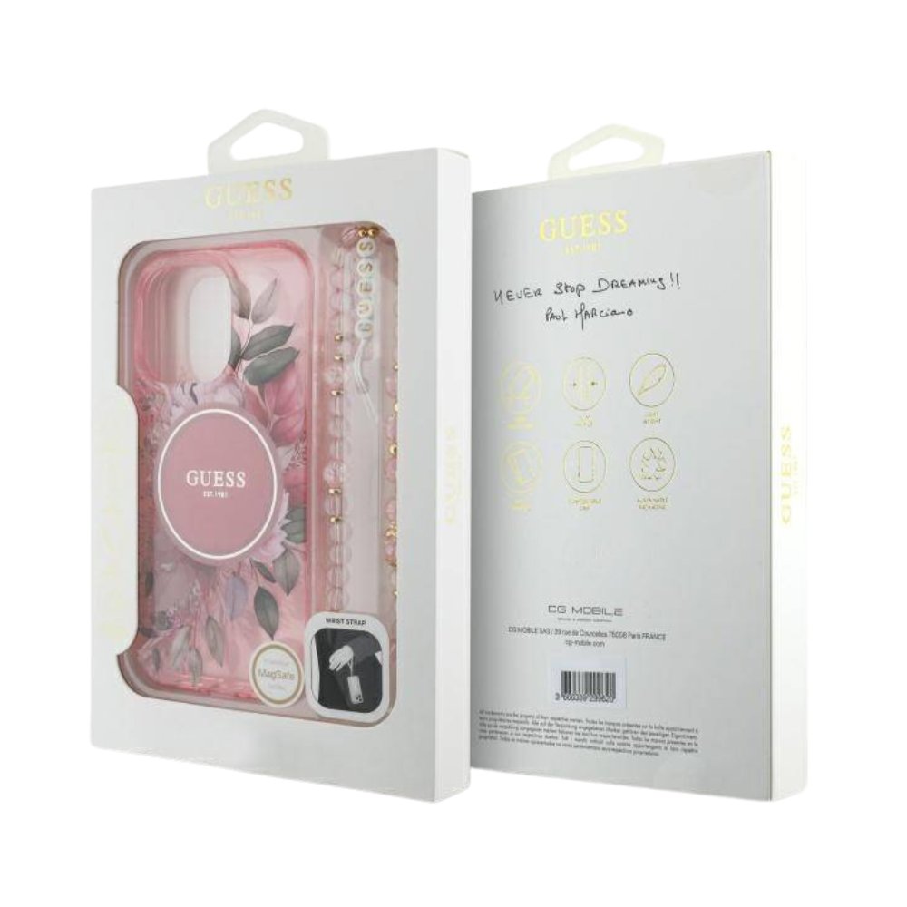 GUESS Hc MagSafe Iml Flowers With Pearl Strap Pink iPhone 16 Pro — foto 4