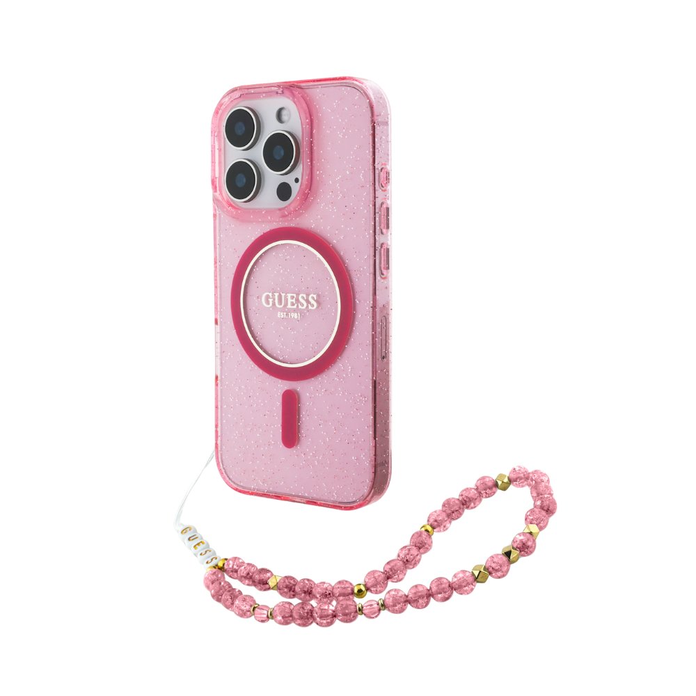 GUESS Hc MagSafe Iml Glitter With Pearl Strap Pink Ip16 Pro iPhone 16 Pro — foto 2