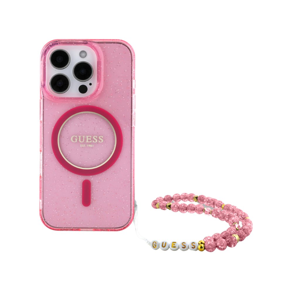 GUESS Hc MagSafe Iml Glitter With Pearl Strap Pink Ip16 Pro iPhone 16 Pro — foto 3