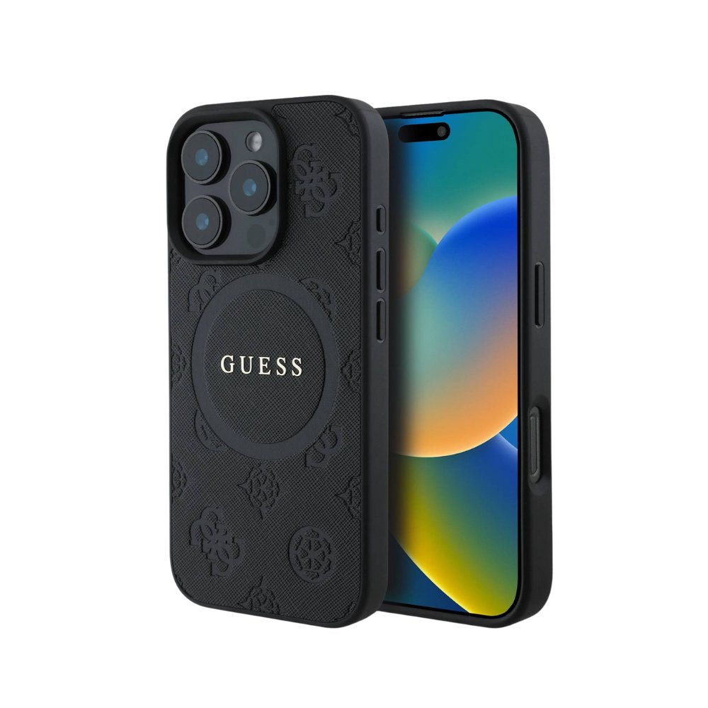 GUESS Hc MagSafe Saffiano Peony Classic Logo Black iPhone 16 Pro