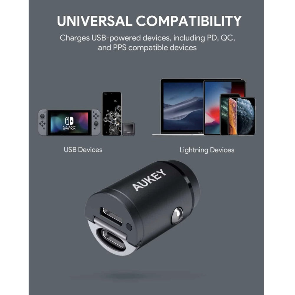Cargador Aukey Carro 30 W Ultra Small 2 Port Tipo C para Color Negro — foto 4