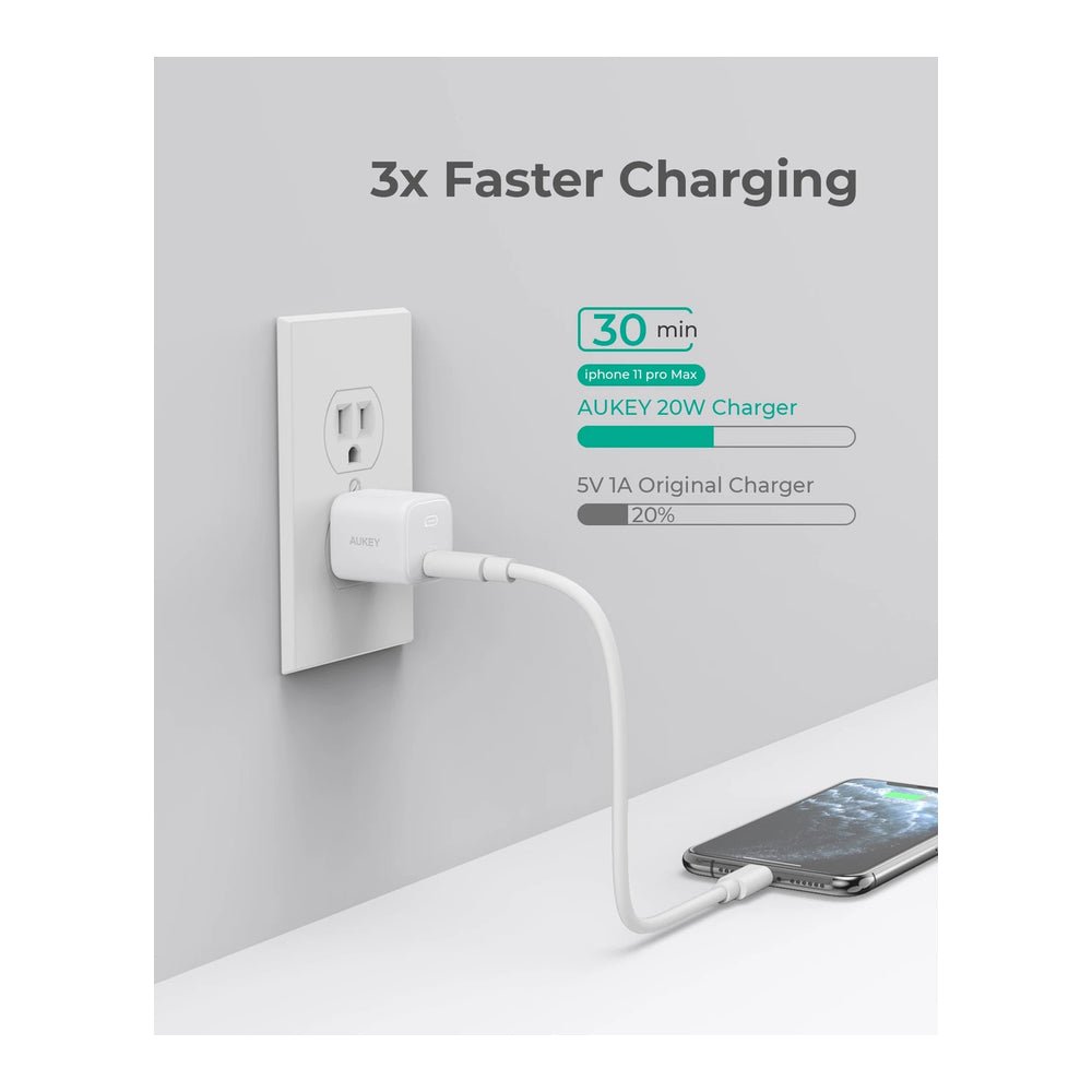 Cargador Aukey Pared Ultra Portable 20w PD Wall Color Blanco — foto 3