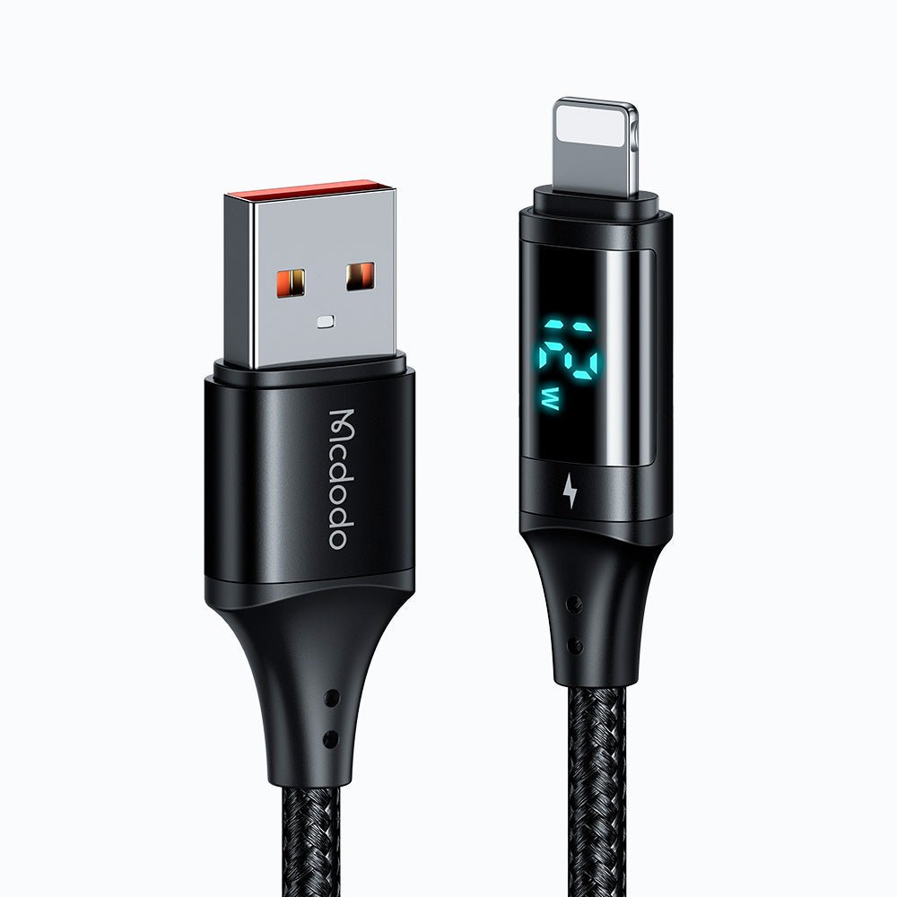 Ca-1060 1.2m Largo iPhone Digital Hd con Pantalla de Medicion USB a Lighting Cable Fast Charger 5a Negro