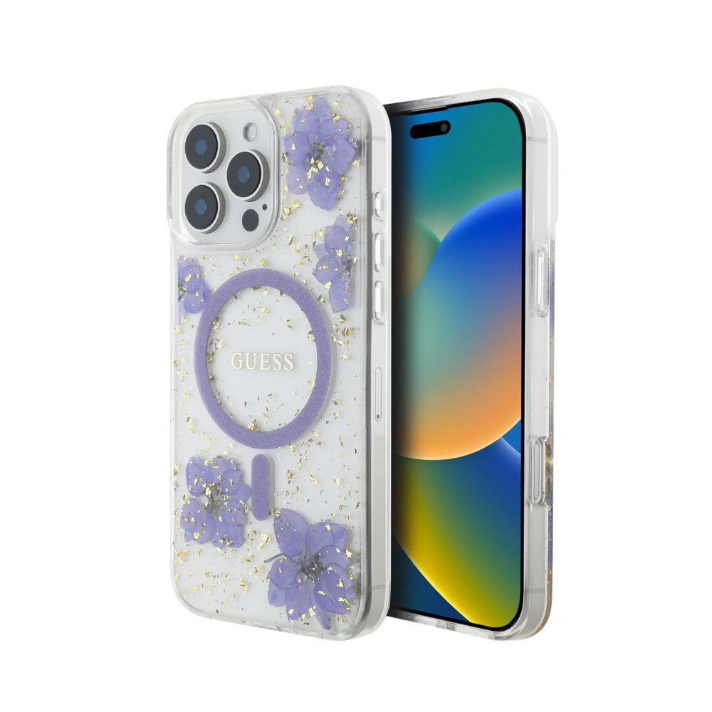 GUESS Hc MagSafe Resin Flowers Purple iPhone 16 Pro