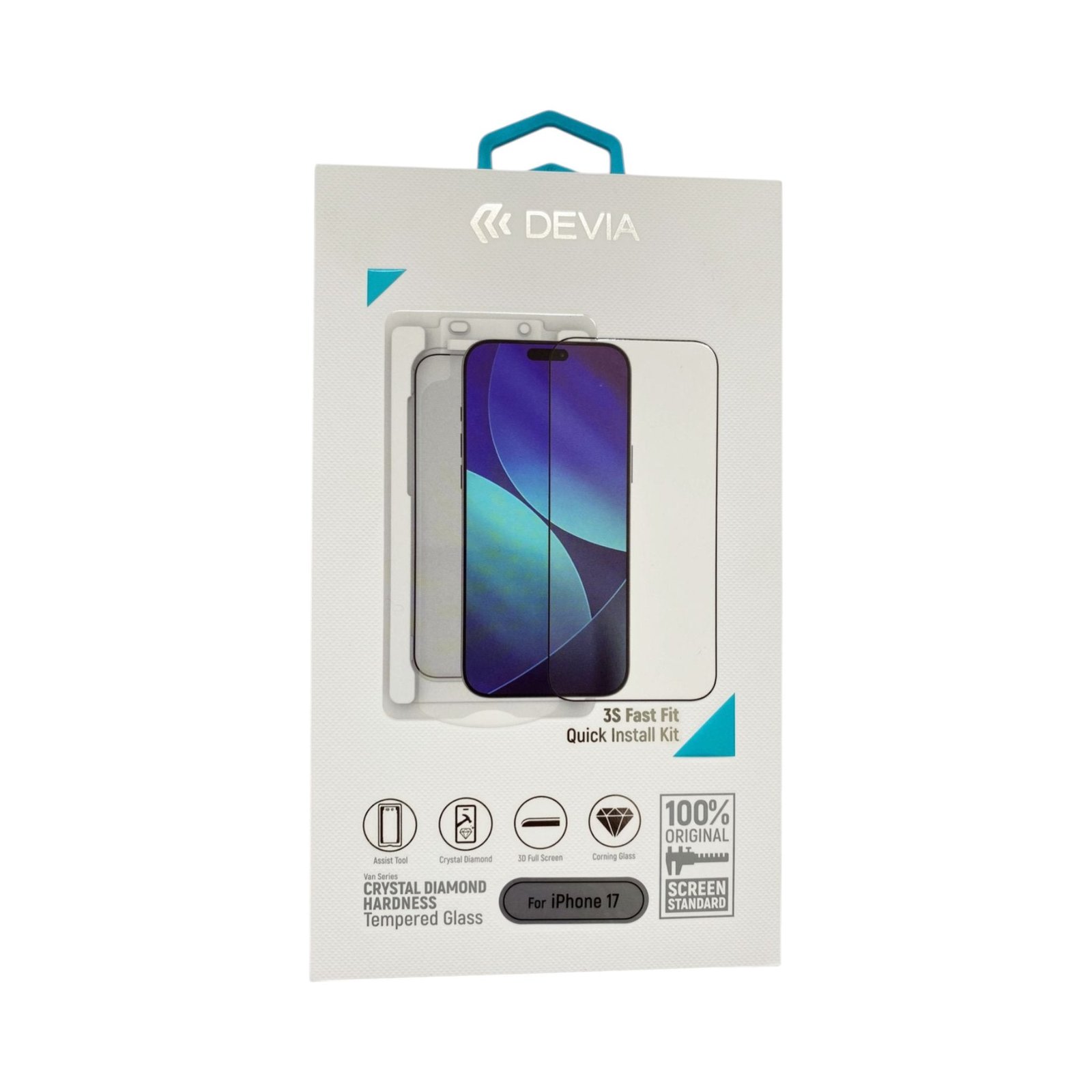 Vidrio Templado Van Series Crystal Diamond Hardness Tempered Glass(with Assist Tool) Devia iPhone 17 Transparente Borde Negro