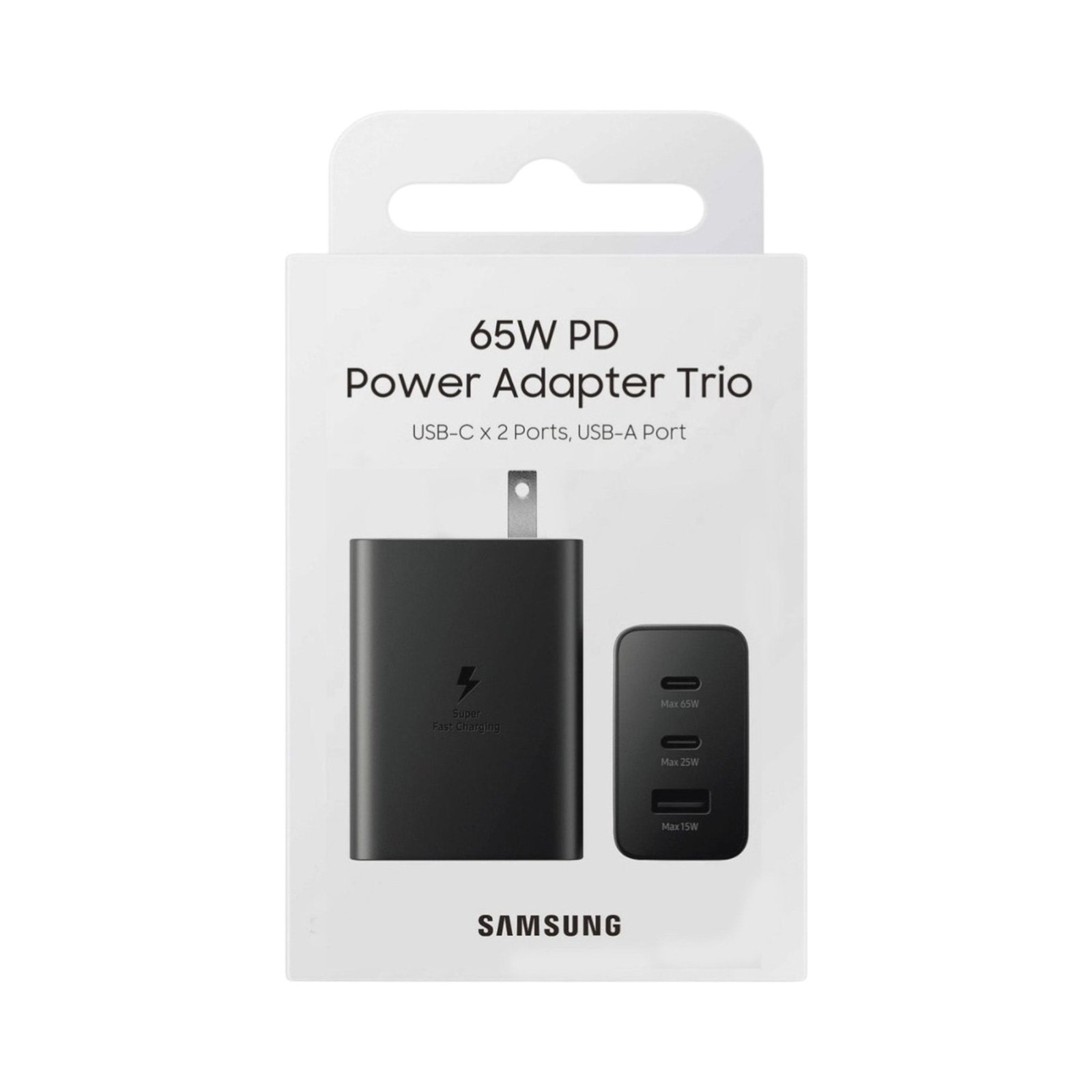 Cable Samsung Cargador de Pared 65w PD Power Adpter Trio USB-C X 2 Port Negro ( Ep-t6530) con Empaqu
