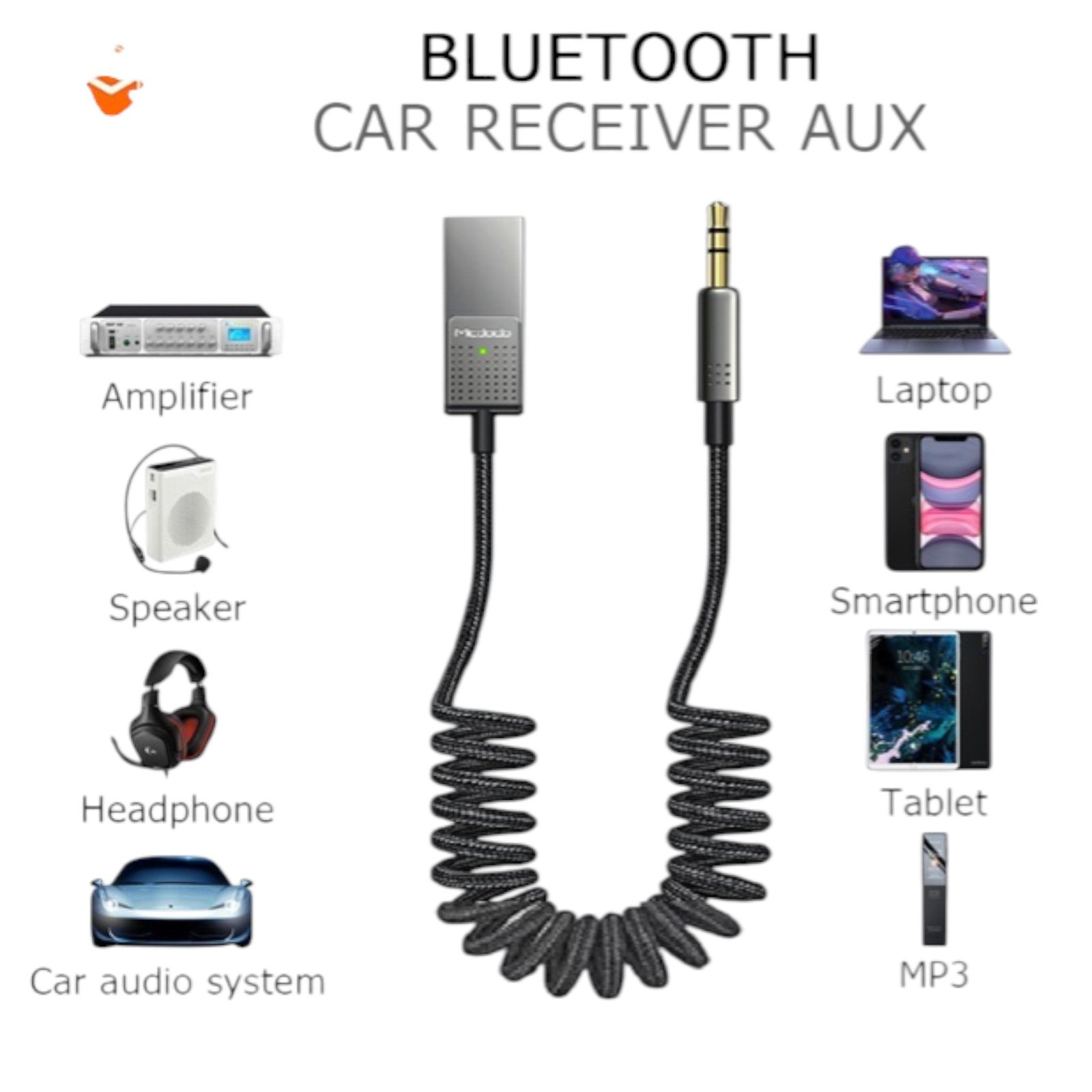Cable McDodo Ca-8700 Cable Audio USB-A a 3.5mm Inalámbrico Espiral 1.7m Negro — foto 2
