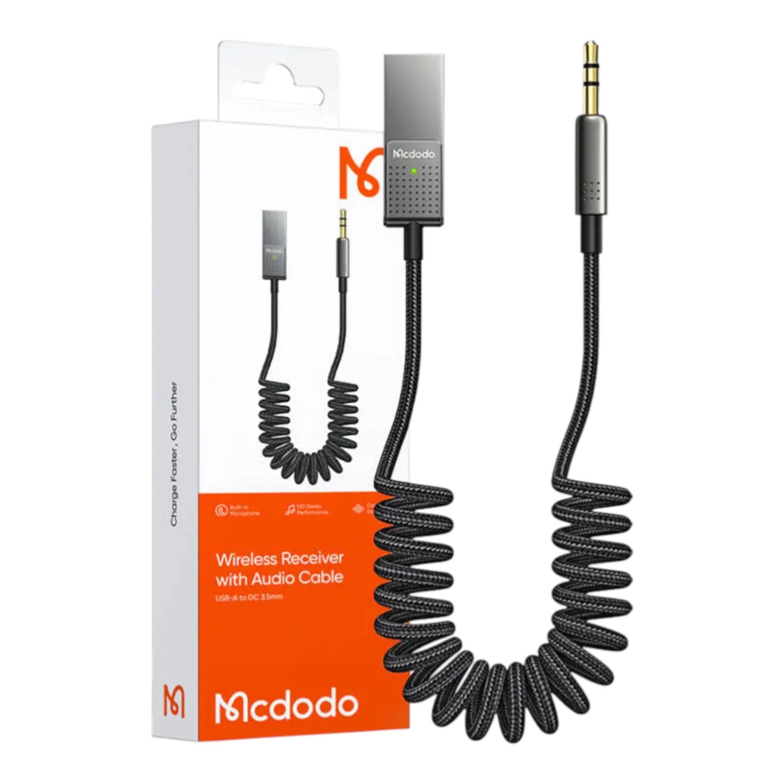 Cable McDodo Ca-8700 Cable Audio USB-A a 3.5mm Inalámbrico Espiral 1.7m Negro