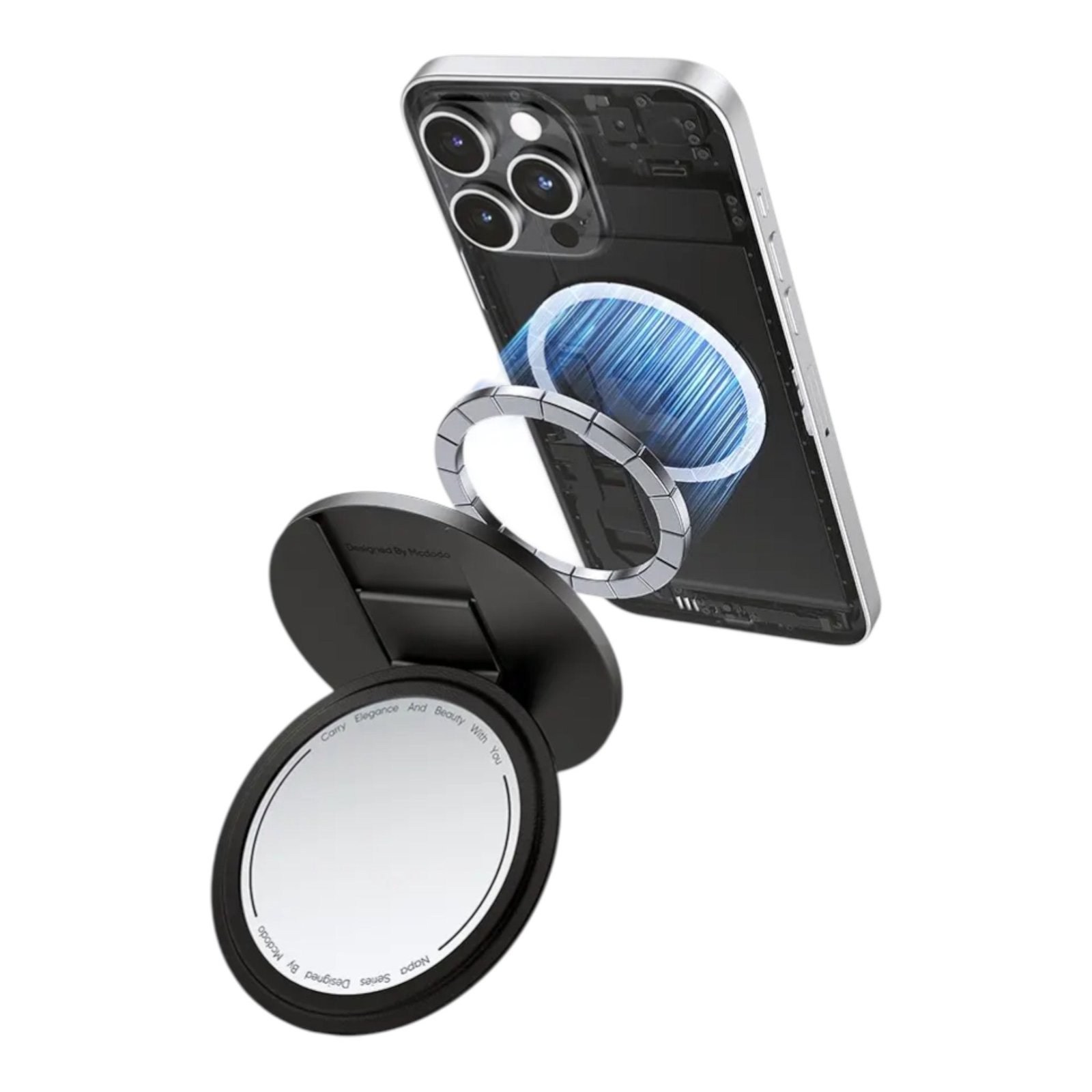Accesorio McDodo Mr-7912 Soporte Circular Magnético Espejo para Celular Serie Napa Negro — foto 3