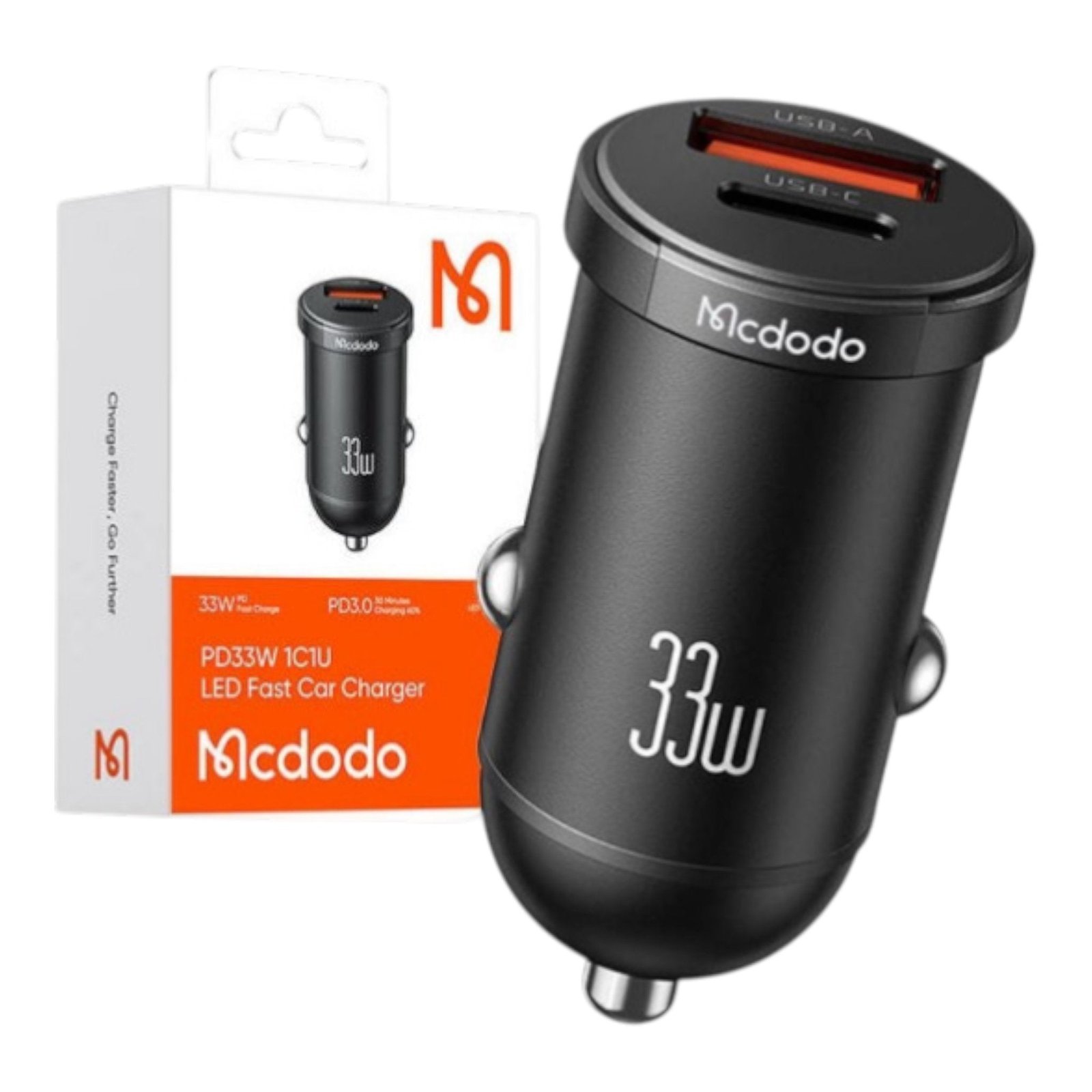Cable McDodo Cc-2320 Cargador para Carro 33W 1 Tipo C + 1 USB-A Carga Rápida Negro — foto 2
