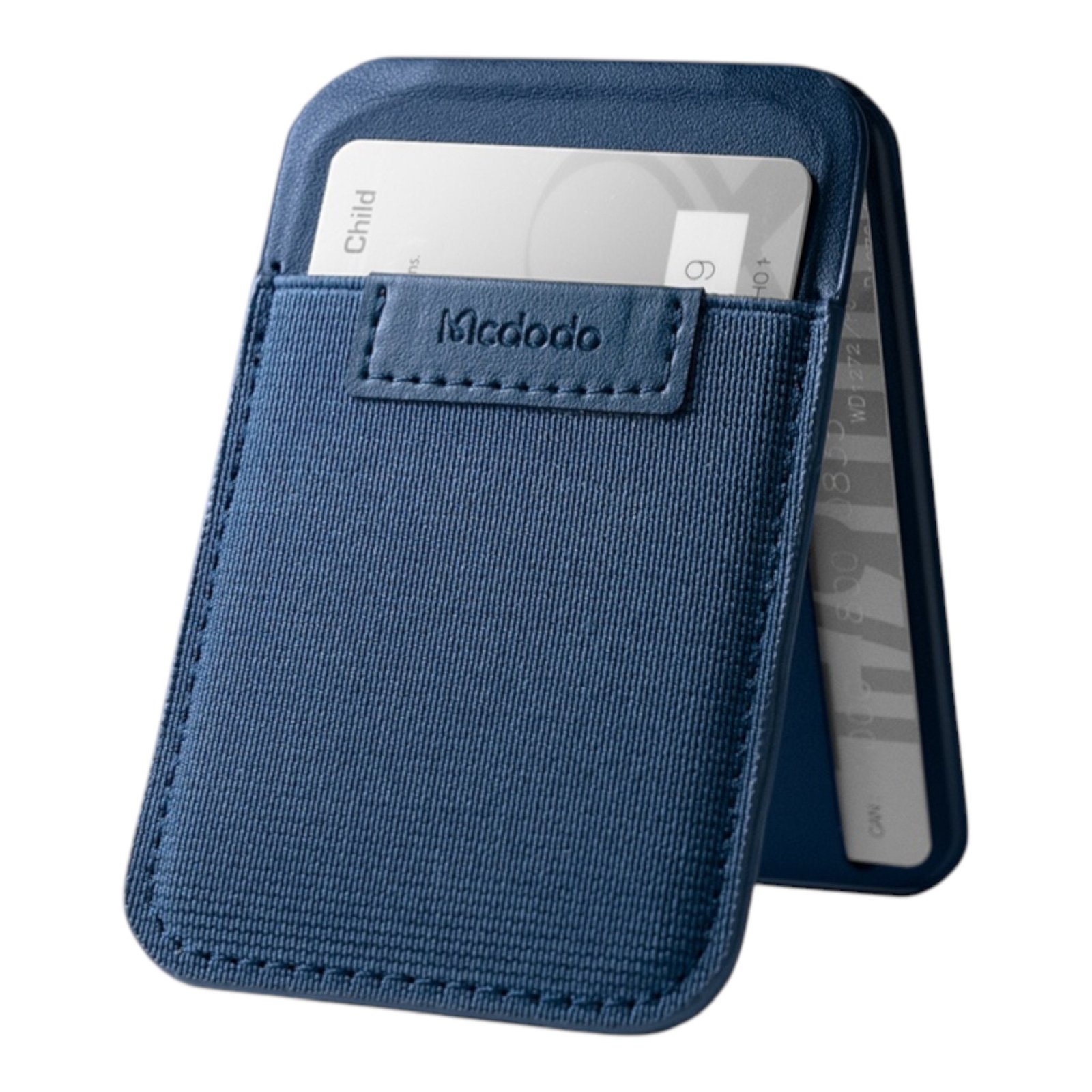 Accesorio McDodo Wh-2051 Porta Tarjetas Magnético 2 en 1 con Soporte Serie Napa Azul